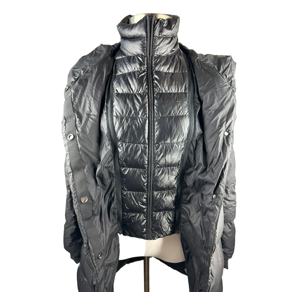 Athleta Lofty Down Coat Goose Down Black Puffer Hooded Puffy Long Coat Medium - Picture 12 of 16